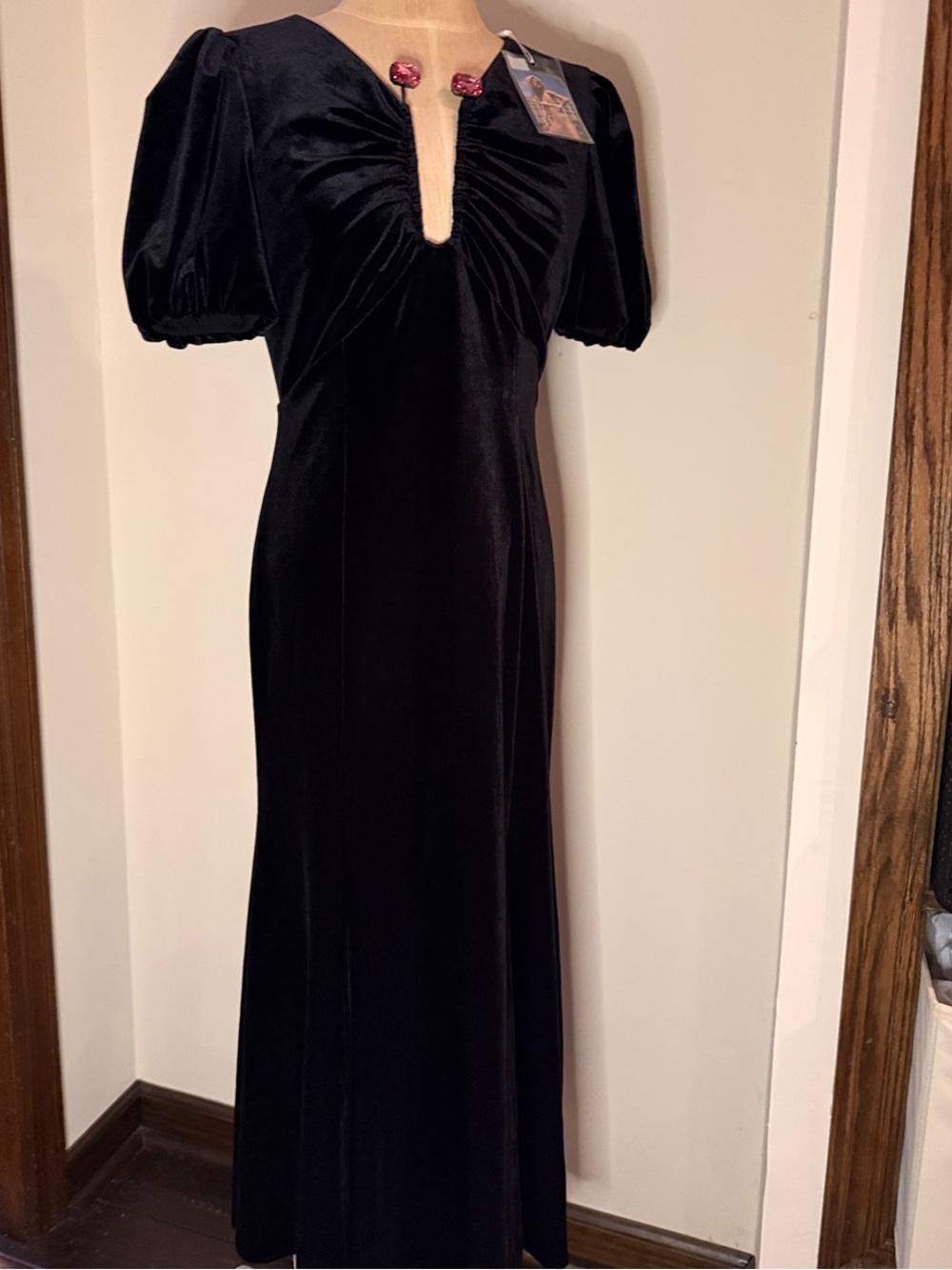 Self-Portrait Black Velvet Maxi Dress with V-Keyhole